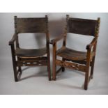 A Near Pair of 18th Century Spanish Armchairs with Pierced Front Rails, Leather Sling Backs and