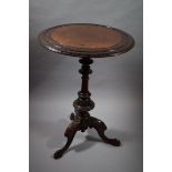 A Victorian Circular Burr Walnut Topped Tripod Table with Carved Border and Acanthus Detail to