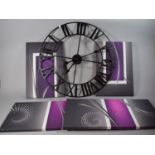 A Modern Metal Wall Clock & Canvas Prints