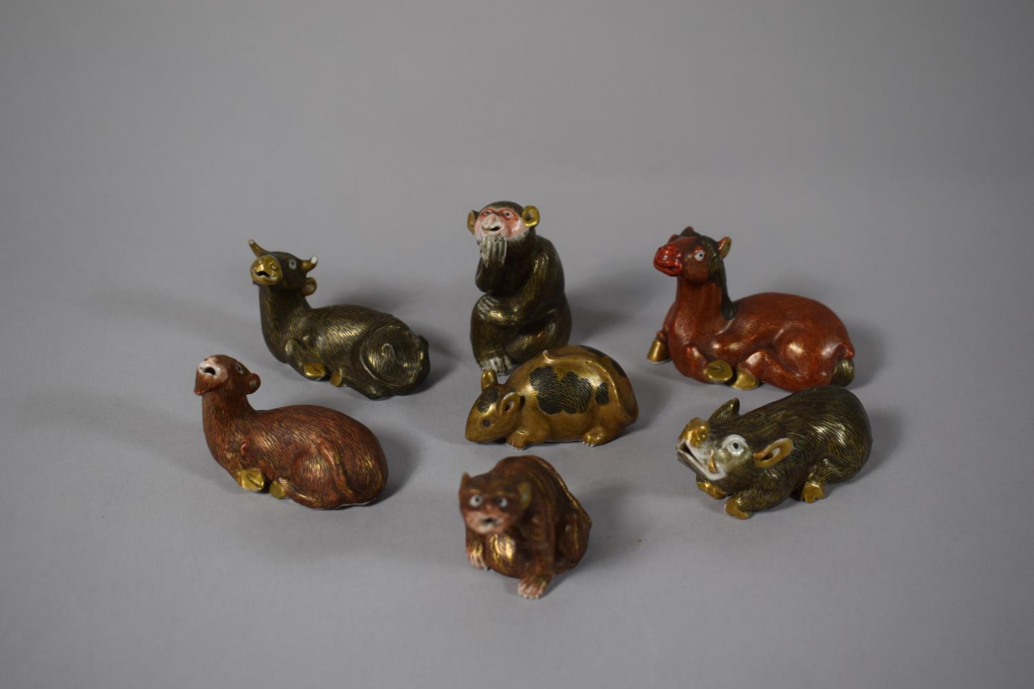 A Collection of Seven Japanese Zodiac Animals (Cow Lost Tips of Horns) Meiji Period, Coloured and