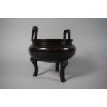 A Chinese Bronze Three Legged Censer with Seal Mark to Base, 20cms High, 18cms Diameter