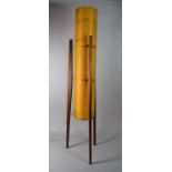 A 1970's Rocket Floor Lamp with Cylindrical Fibreglass Shade Raised on Teak Triform Stand, 112cms