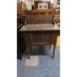 An Edwardian Oak, Marble and Tile Back Washstand on Barley Twist Supports, 76cms Wide