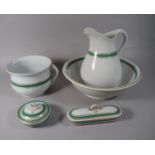 A 19th Century Toilet Jug, Bowl and Soap Dish Set with Green & Guilt Banded Decoration