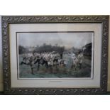 A Large Framed Sporting Print After W.B. Wollen, 'A Rugby Match', Published by Mawson, Swan & Morgan
