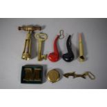 A Collection of Novelty Bottle Openers, Brass & Wooden Handles Corkscrew, Solid Brass 'M'