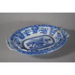 A 19th Century Blue and White Transfer Printed Oval Serving Dish with Floral Decoration and with