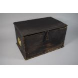 A Stained Pine Box with Later Added Brass Plaques for Trafalgar, Flanked Either Side, 40 x 26 x