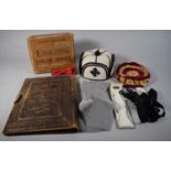 A Cardboard Collar Box, Two Hats, Ties and a Leather Blotter