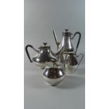 An American Polished Stainless Steel Four Piece Tea Set by John Prip for Reed & Barton with Fish