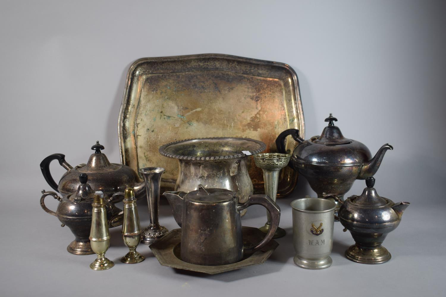 A Collection of Silver Plate to Include Tea & Coffee Set, Tray, Bowl, Mappin & Webb, 'Raven Hotel'