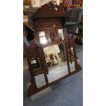 A Late Victorian/Edwardian Overmantle Mirror with Display Shelves and Swan Neck Cornice, 105cm Wide