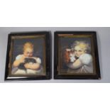 A Pair of Framed 19th Century Oils on Boards, Girl with Dog and Babe with Cat, Unsigned, Each 26 x