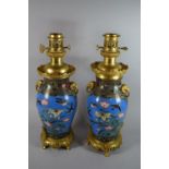 An Exceptional Pair of Cloisonne and Ormolu Mounted Table Lamps in the Barbedienne Manner, the