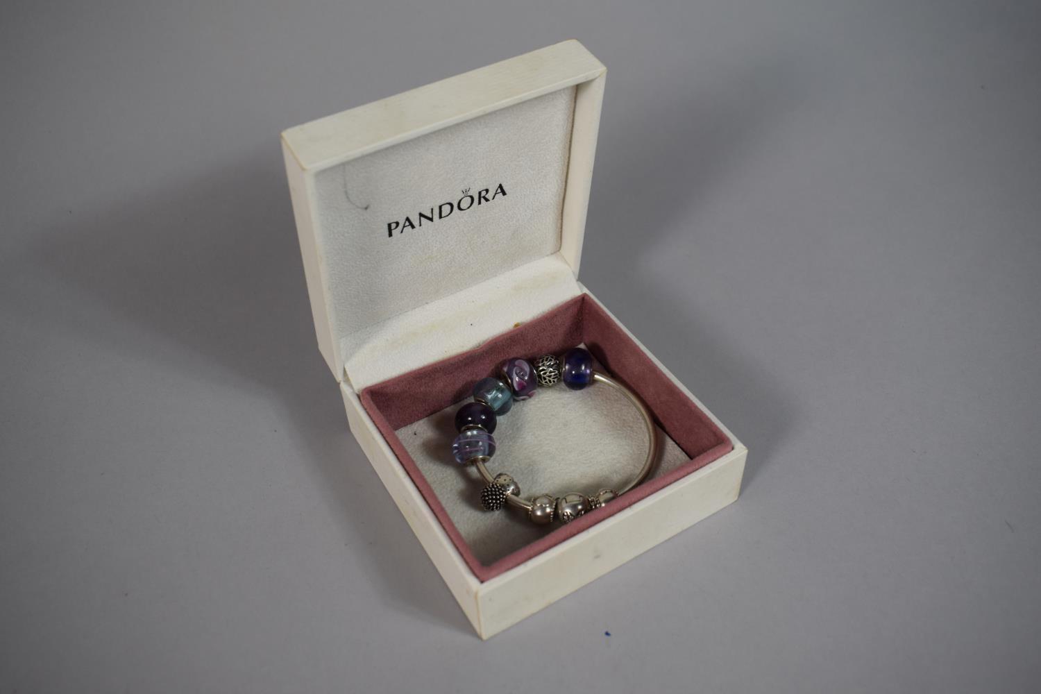 A Cased Pandora Charm Bracelet with Nine Charms