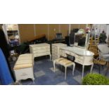 A Collection of Cream and Gilt Bedroom Furniture to Include Dressing Table, Stool, Ottoman and Two