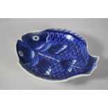 An Oriental Blue and White Fish Shaped Bowl with Double Carp Decoration, Signed to Base, 16.5cm High