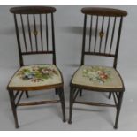 A Pair of Edwardian Inlaid Mahogany Ladies Side Chairs with Tapestry Seats