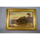 A Gilt Framed Oil on Canvas Depicting Ludlow Castle from the River, Signed W. Jay (1843 - 1933),