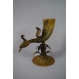 An Indian Horn Offering Beaker Vessel with Snake/Cobra & Bird Design, 25cms High