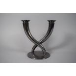 A Mid/Late 20th Century Silver Plate Two Branch Candelabra in the Form of Entwined Horns, 21cms High