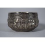 A Circular Indian White Metal Bowl with Repousse Work Decoration.Signed and Stamped to Base,