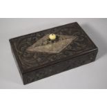 A 19th Century Rectangular Carved Wooden Box, Hanging Silver Escutcheon and Handle in the Form of