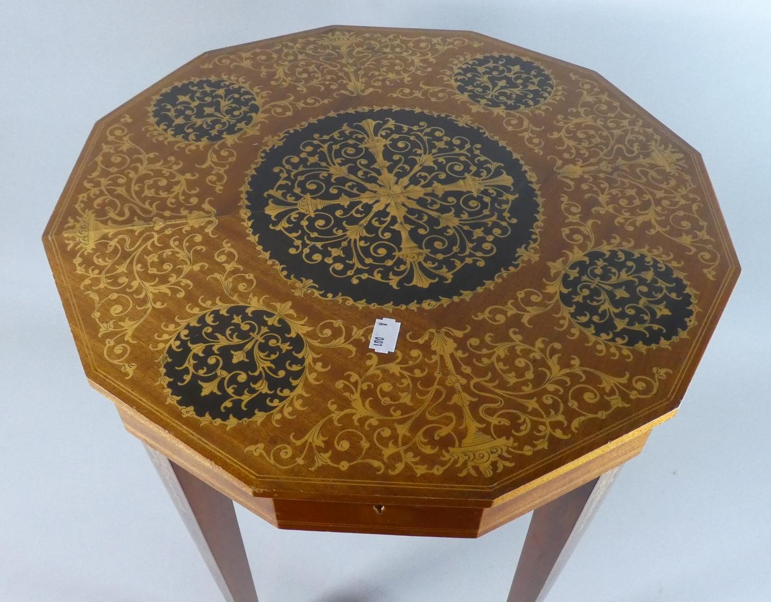 Two Italian Inlaid Musical Lift Top Jewellery Tables, 45cms Diameter - Image 9 of 10