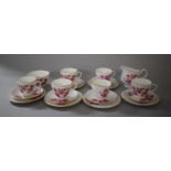 A Rose Pattern Duchess Tea Set Comprising Six Trios, Sugar and Milk Jug