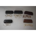 A Collection of Vintage Cased Spectacles to Include Tortoiseshell and Yellow Metal Mounted Example