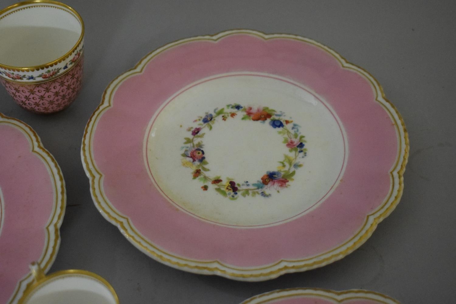A Collection of 19th Century Pink Ceramics to Include Six Gilt and Pink Bordered Plates with Central - Image 3 of 3