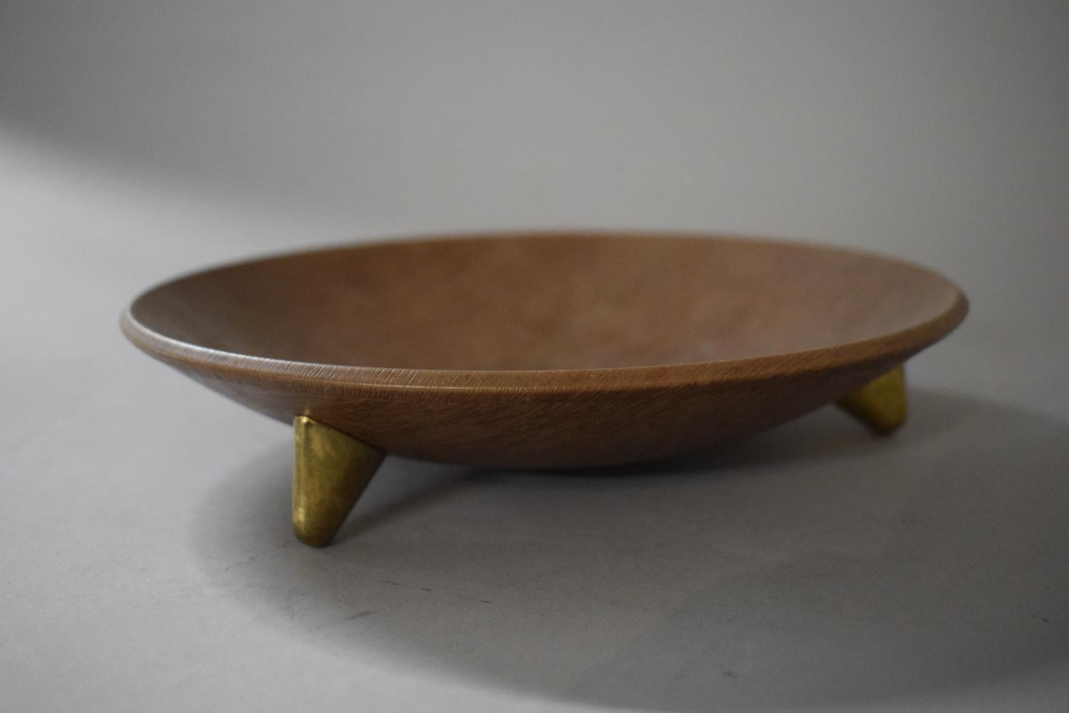 A Vintage Ianthe Teak Circular Bowl on Tripod Gilt Stylised Supports with Inset Green Stamp to - Image 2 of 3