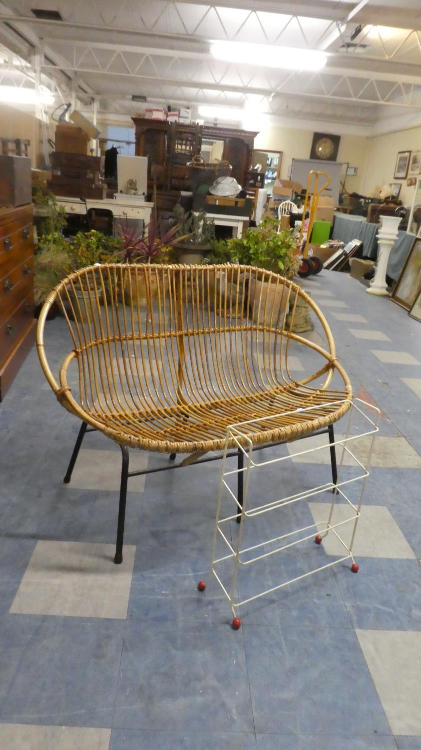 A Vintage Metal Tube Framed and Bamboo Two Seater Settee Together with a 1960's Shoe Rack