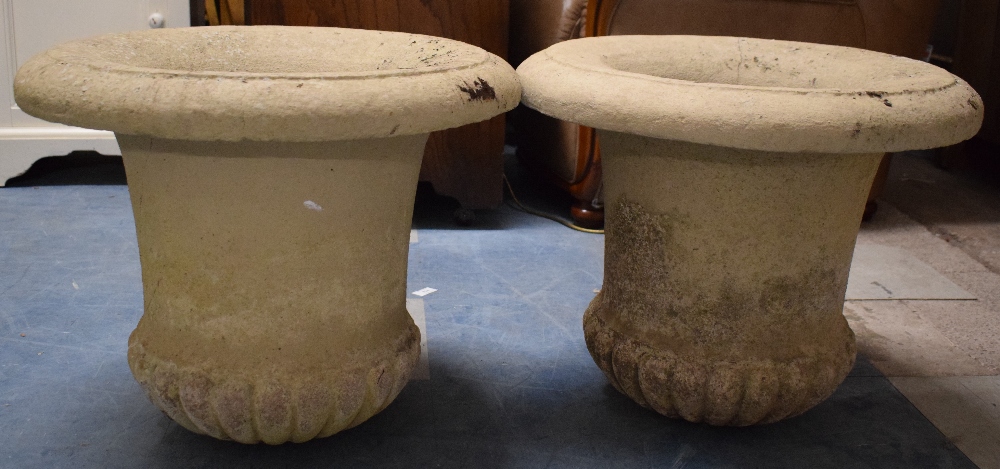 A Pair of Reconstituted Stone Campana Garden Urns (No Stands) Painted Cream, 52cms Diameter, 41cms