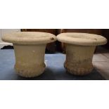 A Pair of Reconstituted Stone Campana Garden Urns (No Stands) Painted Cream, 52cms Diameter, 41cms