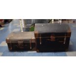 A Leather Mounted Canvas Covered Dome Top Trunk with Inner Tray, 76cms Wide Together with a
