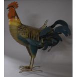 A Large Painted Metal Study of a Cockerel, 94cms High