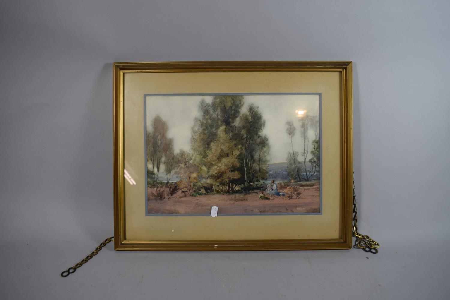 A Framed Watercolour, Picnic, 'The Edge of the Wood' by Grant Murray A.R.C.A, 39 x 27cms