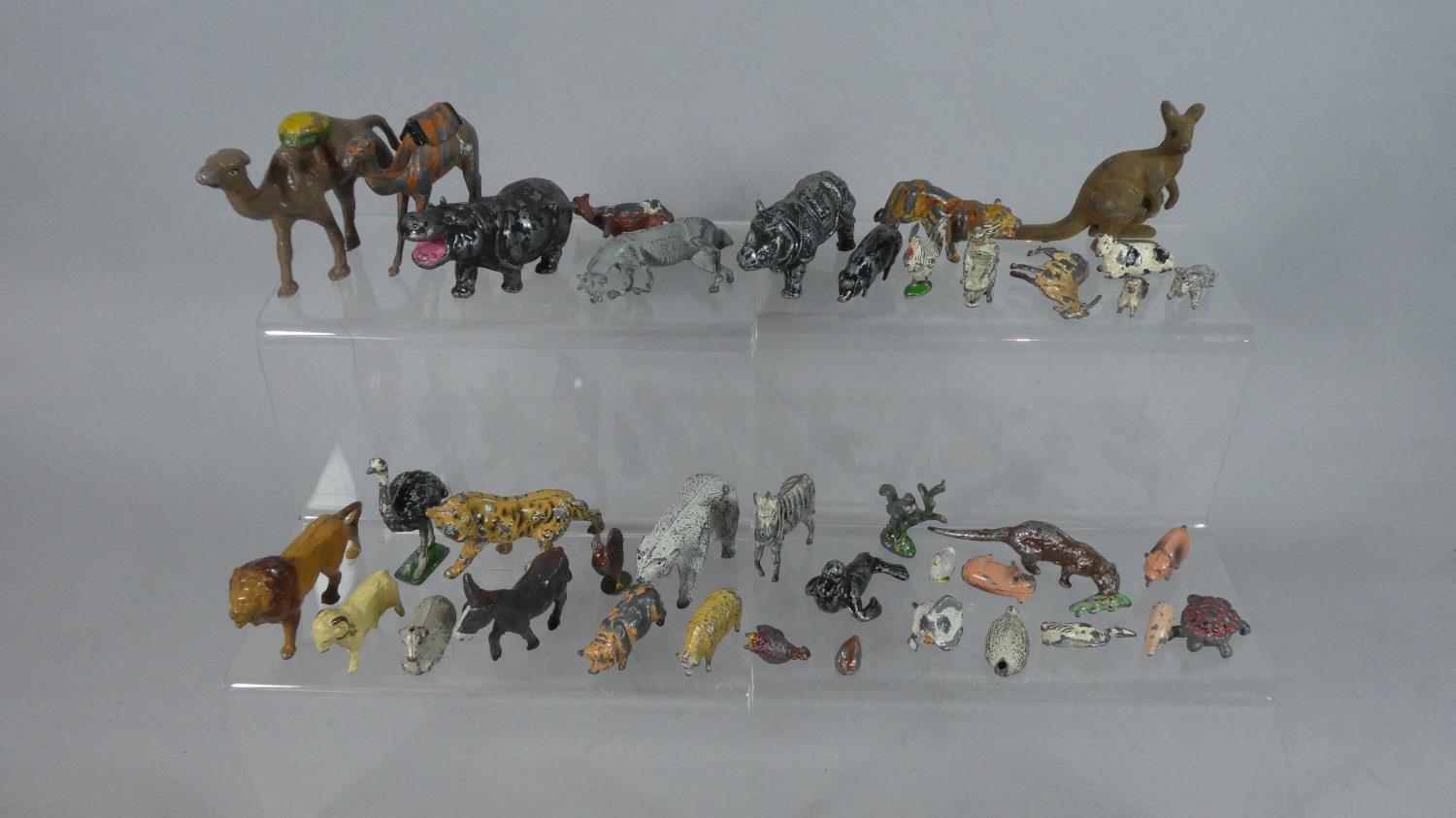 A Collection of 39 Cold Painted Metal (Playworn) Zoo Animals and Birds, (Some AF) to Include