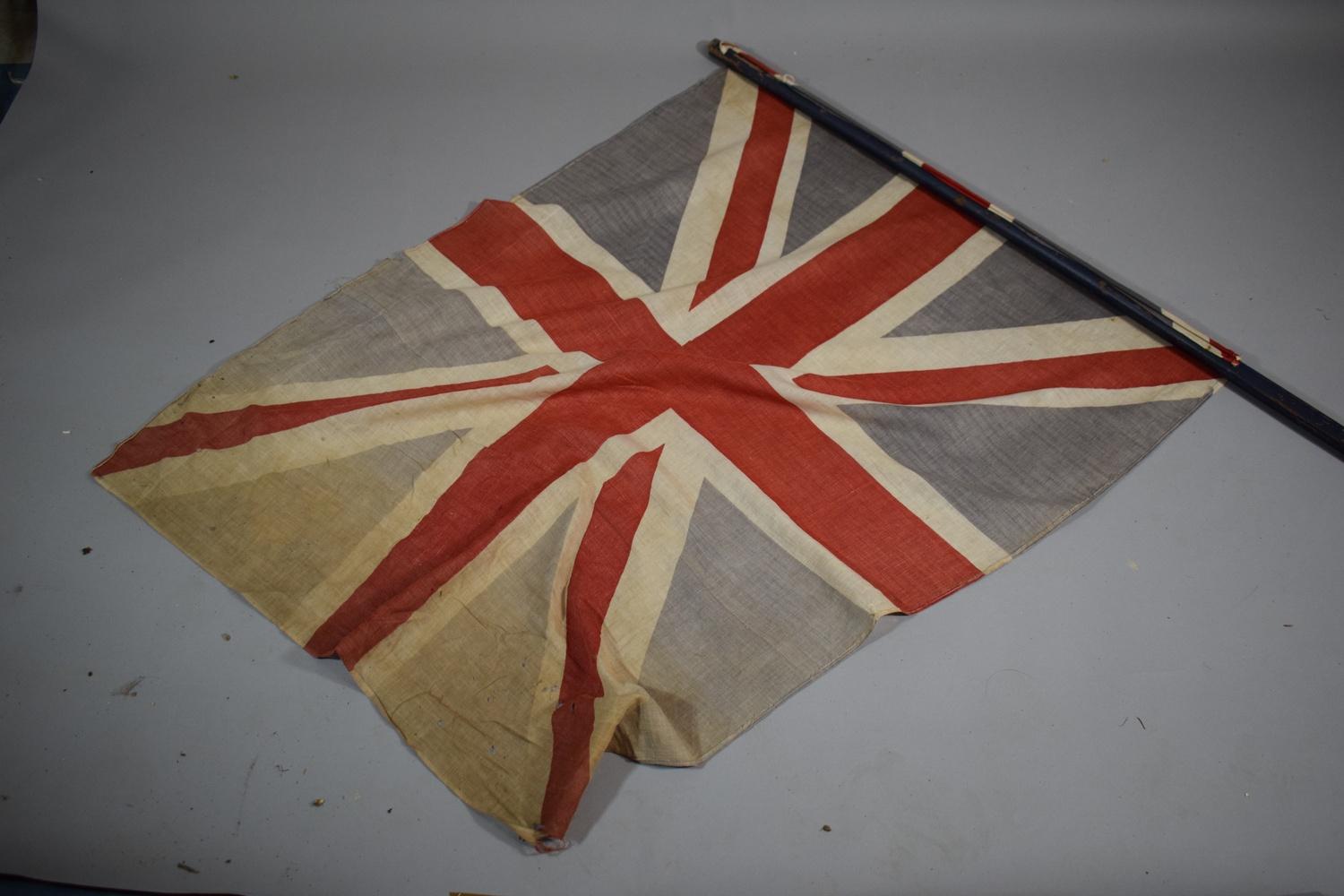 An Edwardian Cloth Union Jack (Faded and with Holes) on a Turned Wooden Flag Pole, 169cms Long - Image 2 of 2