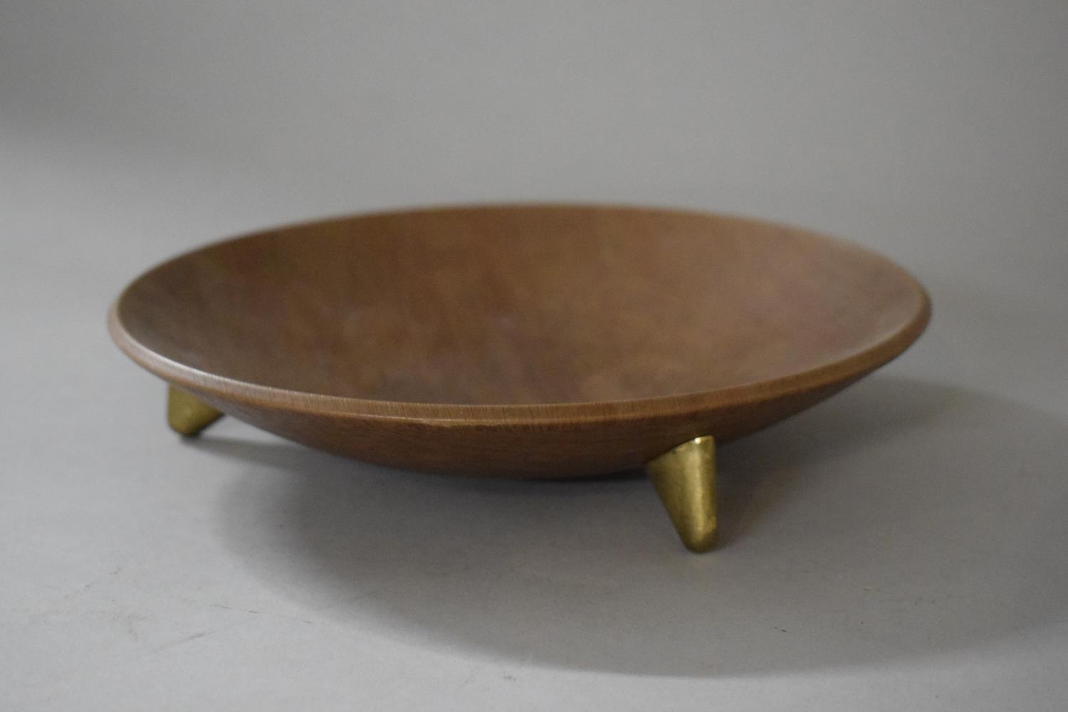 A Vintage Ianthe Teak Circular Bowl on Tripod Gilt Stylised Supports with Inset Green Stamp to