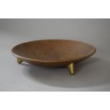 A Vintage Ianthe Teak Circular Bowl on Tripod Gilt Stylised Supports with Inset Green Stamp to