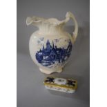 A Transfer Printed Toilet Jug with Village Scene Decoration Together with a Coalport Gilt and Cobalt
