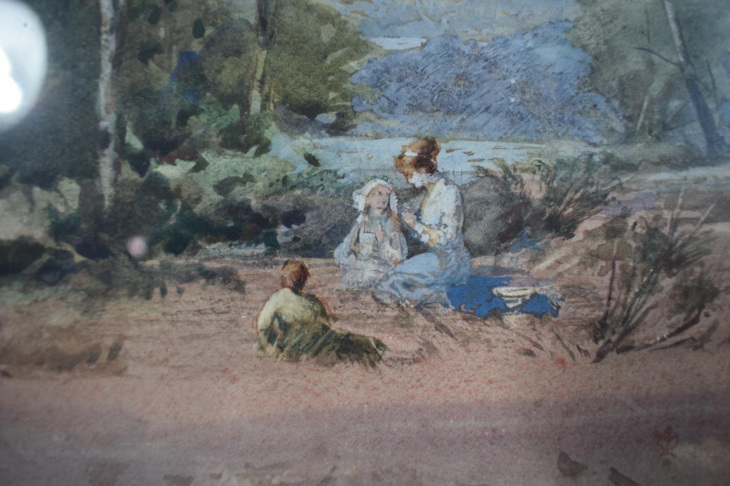 A Framed Watercolour, Picnic, 'The Edge of the Wood' by Grant Murray A.R.C.A, 39 x 27cms - Image 2 of 3