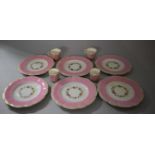 A Collection of 19th Century Pink Ceramics to Include Six Gilt and Pink Bordered Plates with Central