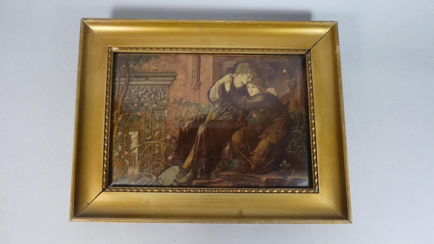 A Small Gilt Framed Pre-Raphaelite Crystoleum, 25 x 17cms