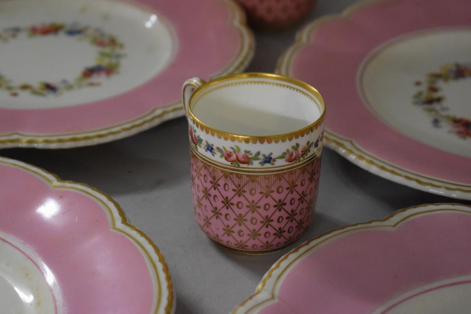 A Collection of 19th Century Pink Ceramics to Include Six Gilt and Pink Bordered Plates with Central - Image 2 of 3