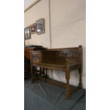 A Mid 20th Century Oak Linenfold Telephone Seat with Carved Panel Door to Side Cupboard, 91cms Wide