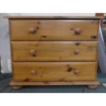 A Modern Pine Three Drawer Chest, 81cms Wide