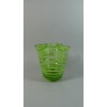 A Whitefriars Ribbed Green Glass Handkerchief Vase, 20cms High